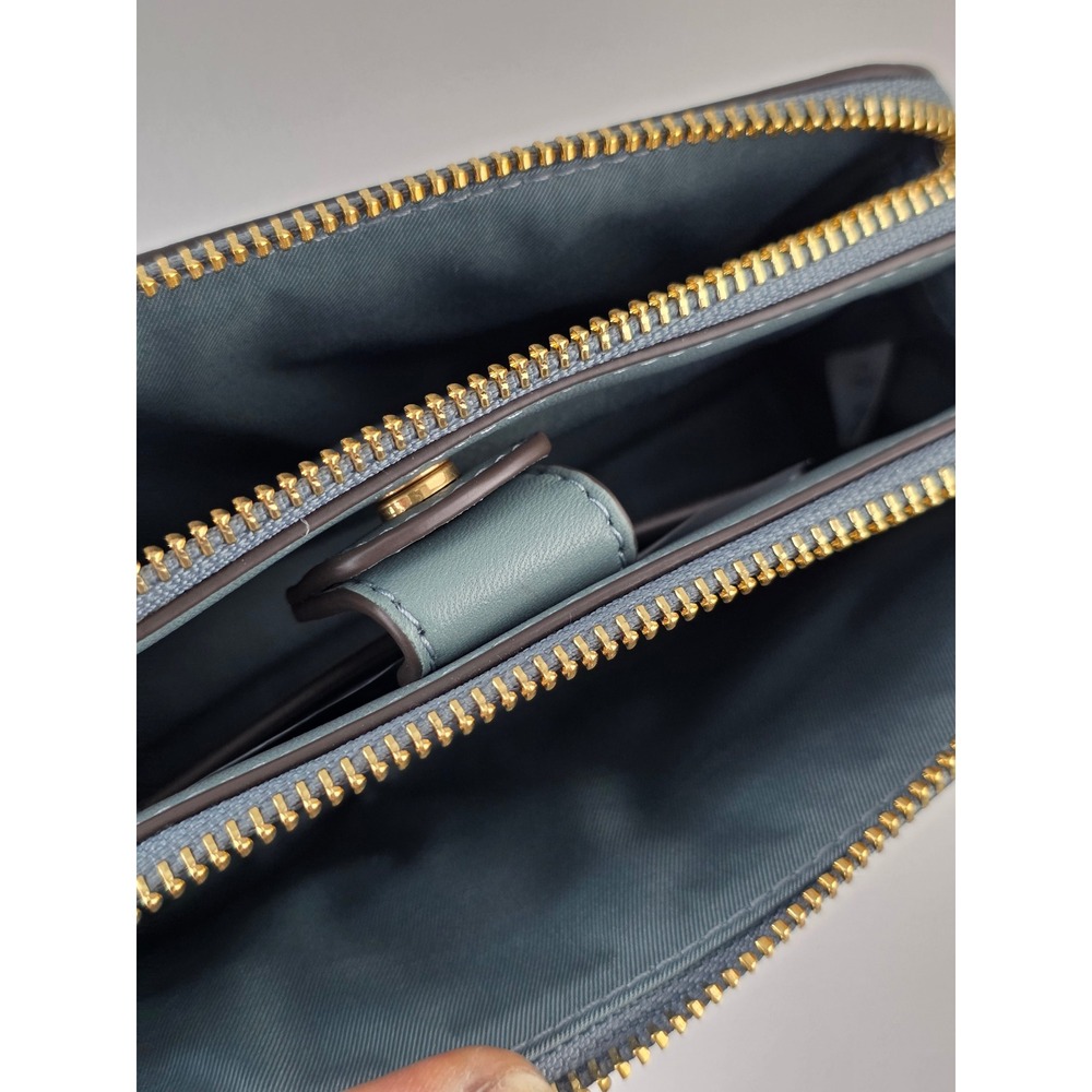 Tory Burch Fleming Soft Double-Zip Mini Bag Blue Grey Quilted Leather Crossbody - Picture 7 of 13